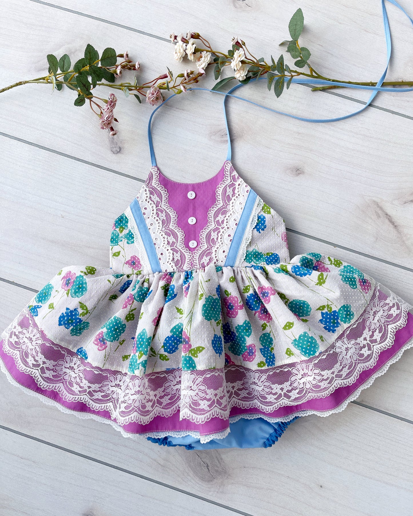 Size 2/3 Fuschia & Blue Skirted Romper