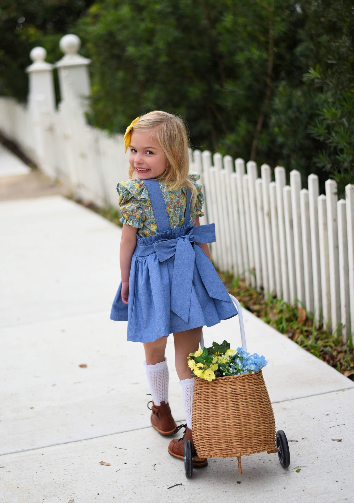 Sage Green Petite Fleurs & Blue Chambray Set