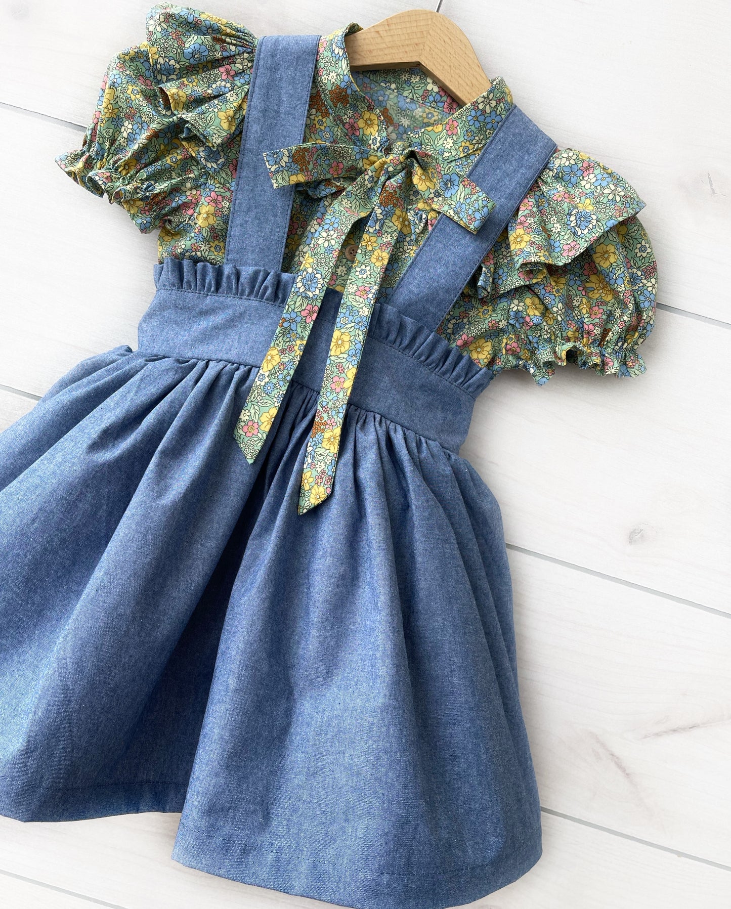 Sage Green Petite Fleurs & Blue Chambray Set