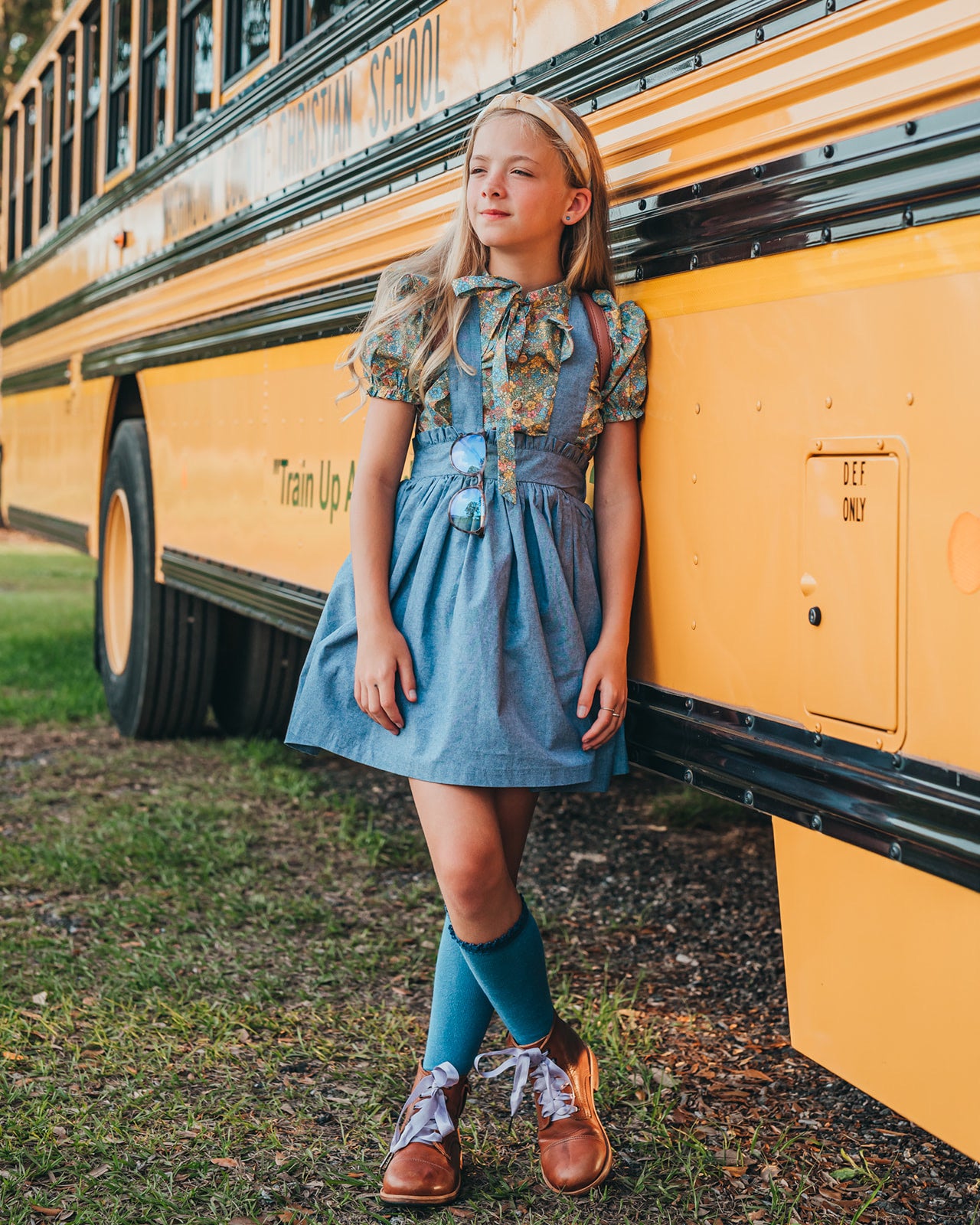 Sage Green Petite Fleurs & Blue Chambray Set