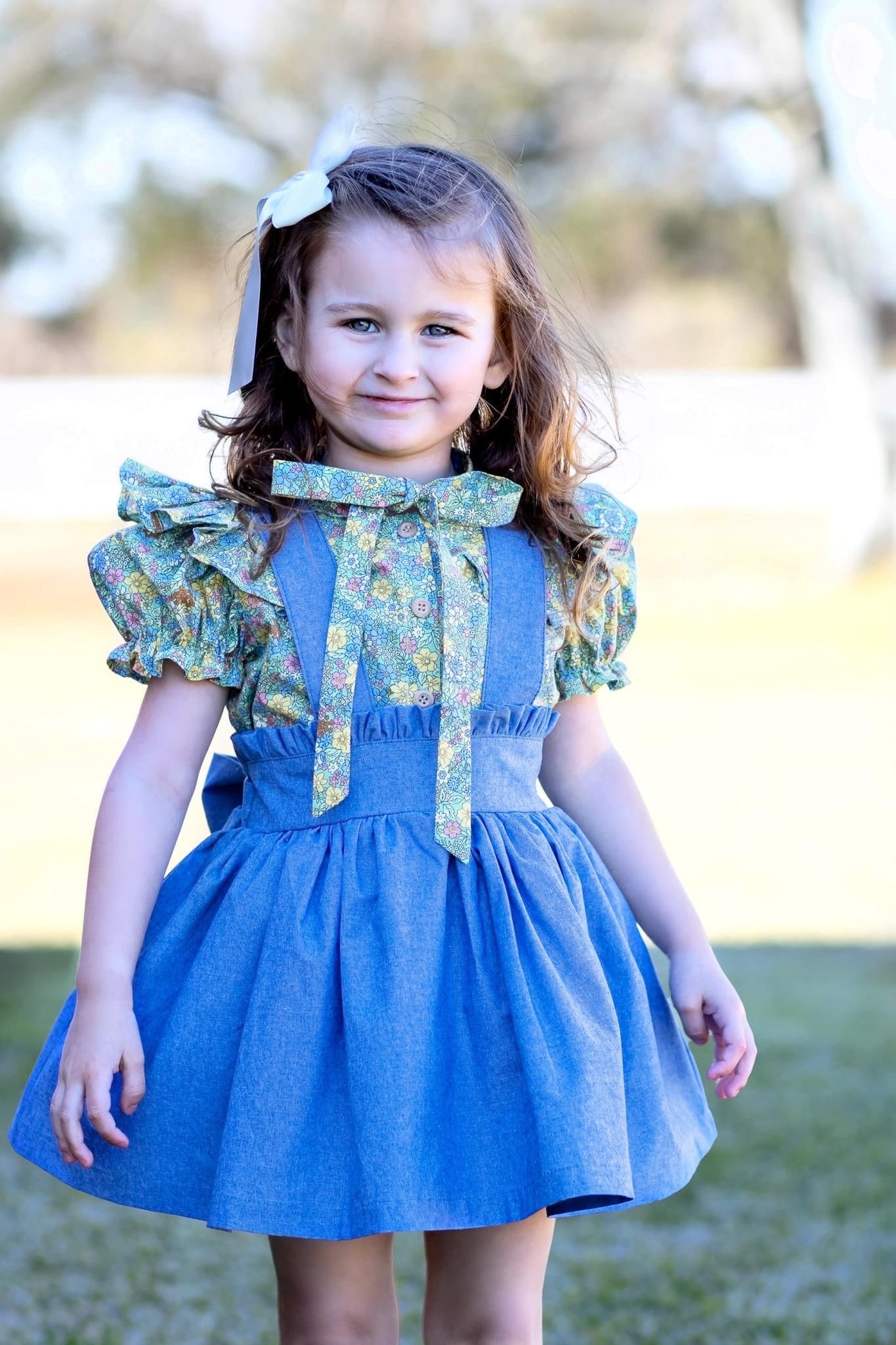 Sage Green Petite Fleurs & Blue Chambray Set